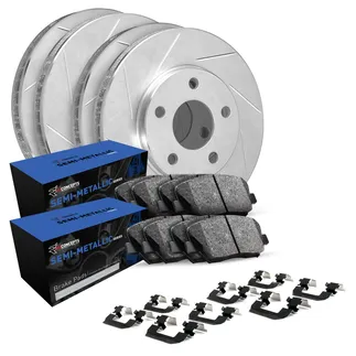 R1 Concepts WEYH2-31070 Brake Rotors - Slotted - Silver W/ Semi-Met Pads & Hdw